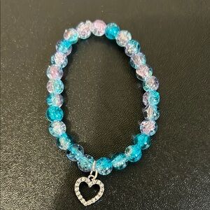 Elegant Blue and Pink Beaded Bracelet with Heart Charm
